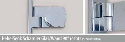Hebe-Senk Scharnier Glas/Wand 90° rechts