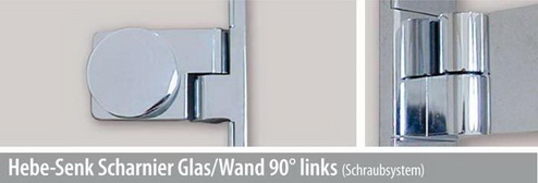 Hebe-Senk Scharnier Glas/Wand 90° links